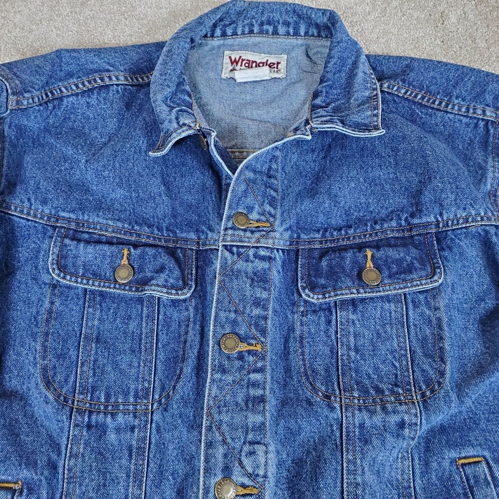 Wrangler Rugged Wear Men's Jean Jacket‎ Blue Denim Size XL Vintage 1990s